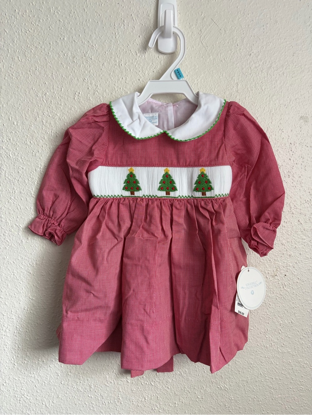 NWT Edgehill Collection Red Gingham Smocked Dress with White Collar